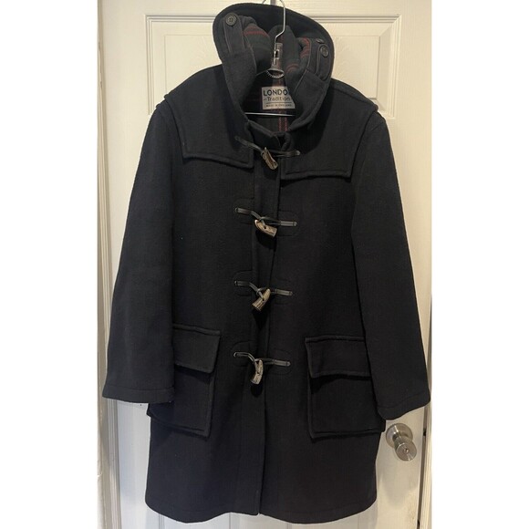 LONDON TRADITION 100% Wool Martin Duffle Coat Men NAVY Tartan Sz